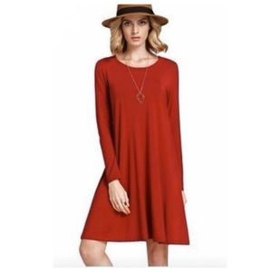 NWOT✨Long Sleeve Solid Red Casual Mini Dress 💃
